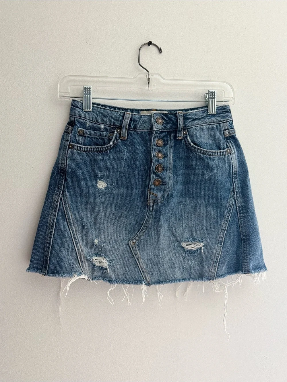 Free People We The Free distressed denim A-line mini skirt
